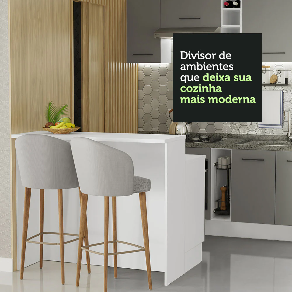 Ilha de Cozinha com Bancada e Balcão 120 cm Branco/Cinza Agata Madesa - Image 7