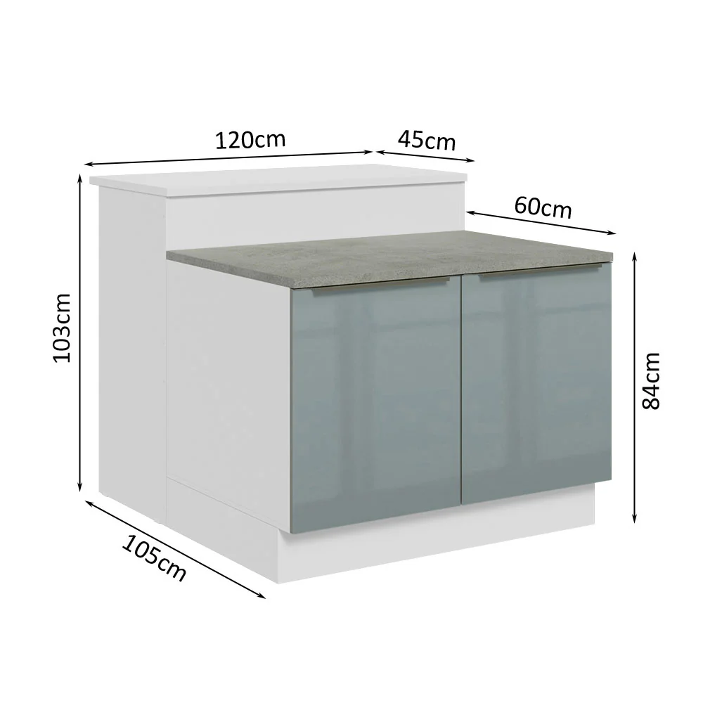Ilha de Cozinha com Bancada e Balcão 120 cm Branco/Cinza Lux Madesa - Image 3