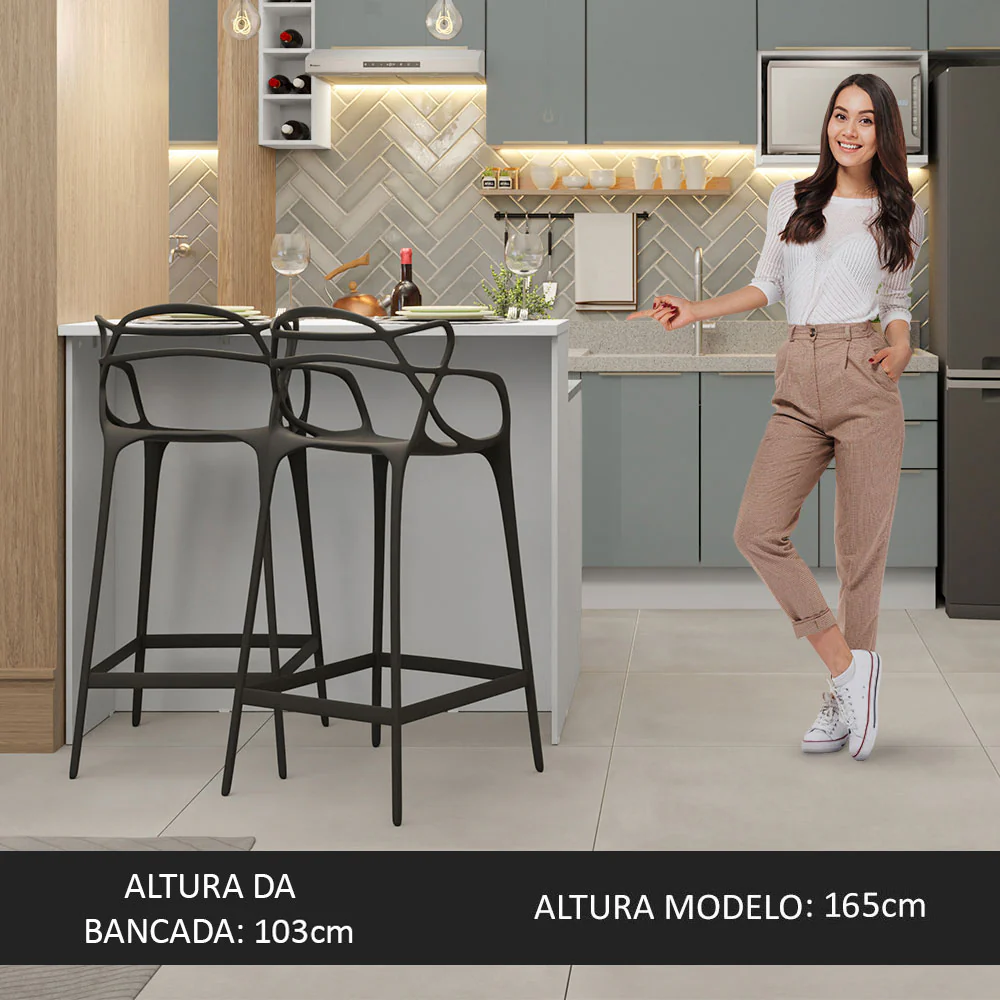 Ilha de Cozinha com Bancada e Balcão 120 cm Branco/Cinza Lux Madesa - Image 4