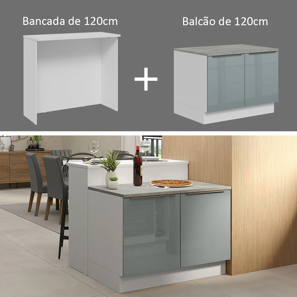 Ilha de Cozinha com Bancada e Balcão 120 cm Branco/Cinza Lux Madesa - Image 5