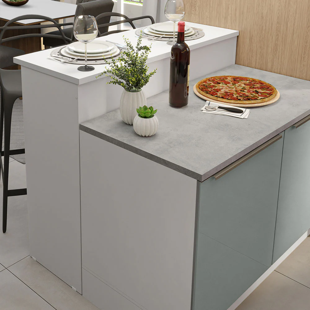 Ilha de Cozinha com Bancada e Balcão 120 cm Branco/Cinza Lux Madesa - Image 6