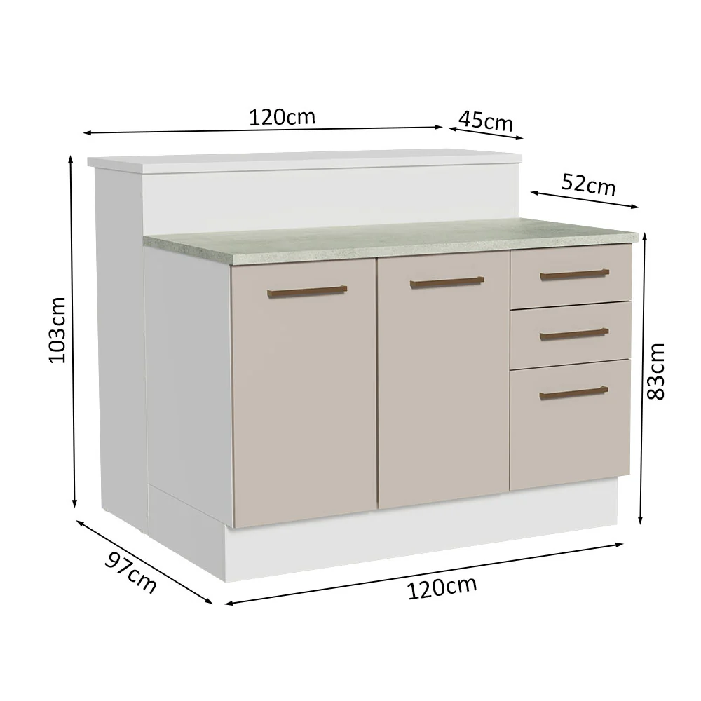Ilha de Cozinha com Bancada e Balcão 120 cm Branco/Crema Agata Madesa - Image 3
