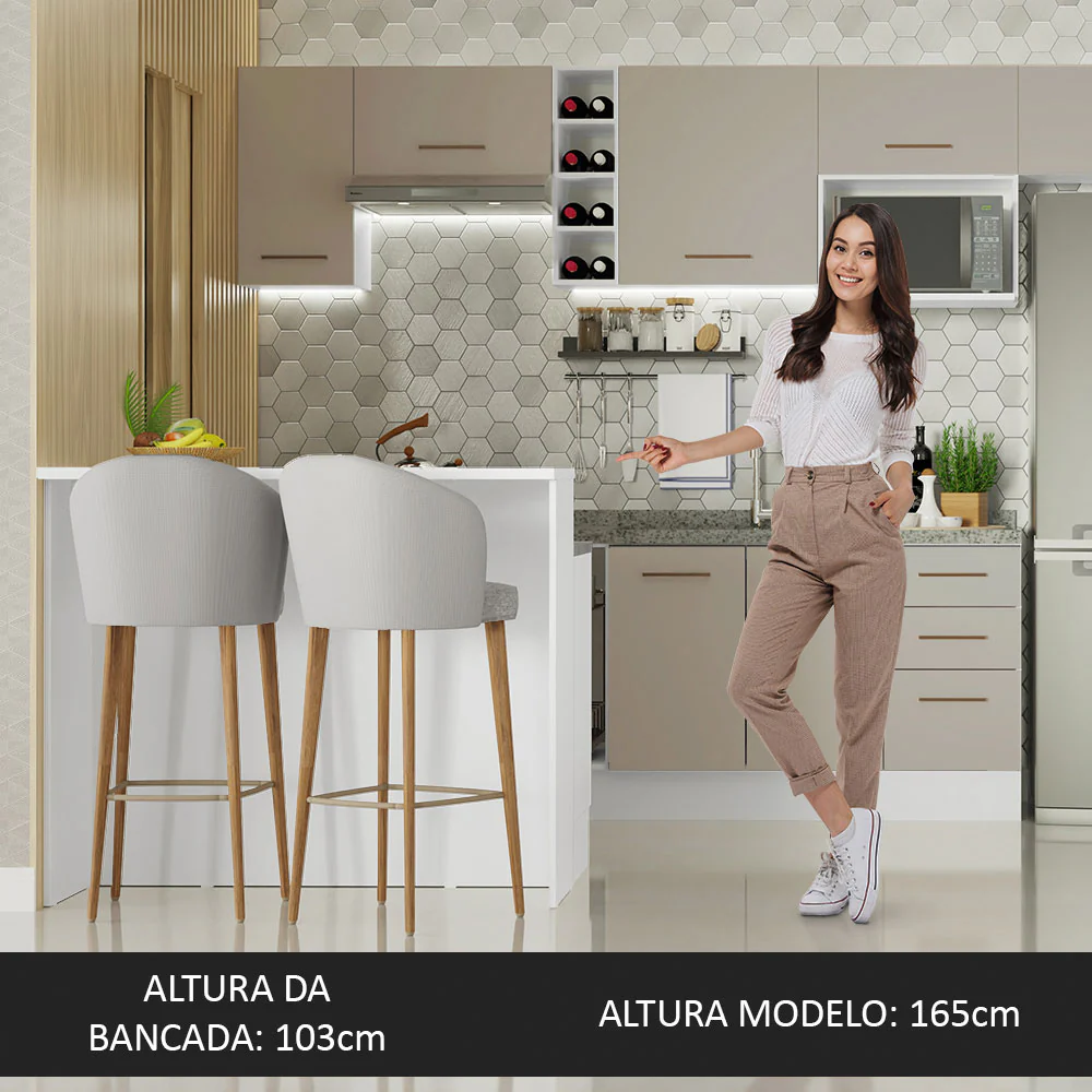 Ilha de Cozinha com Bancada e Balcão 120 cm Branco/Crema Agata Madesa - Image 4