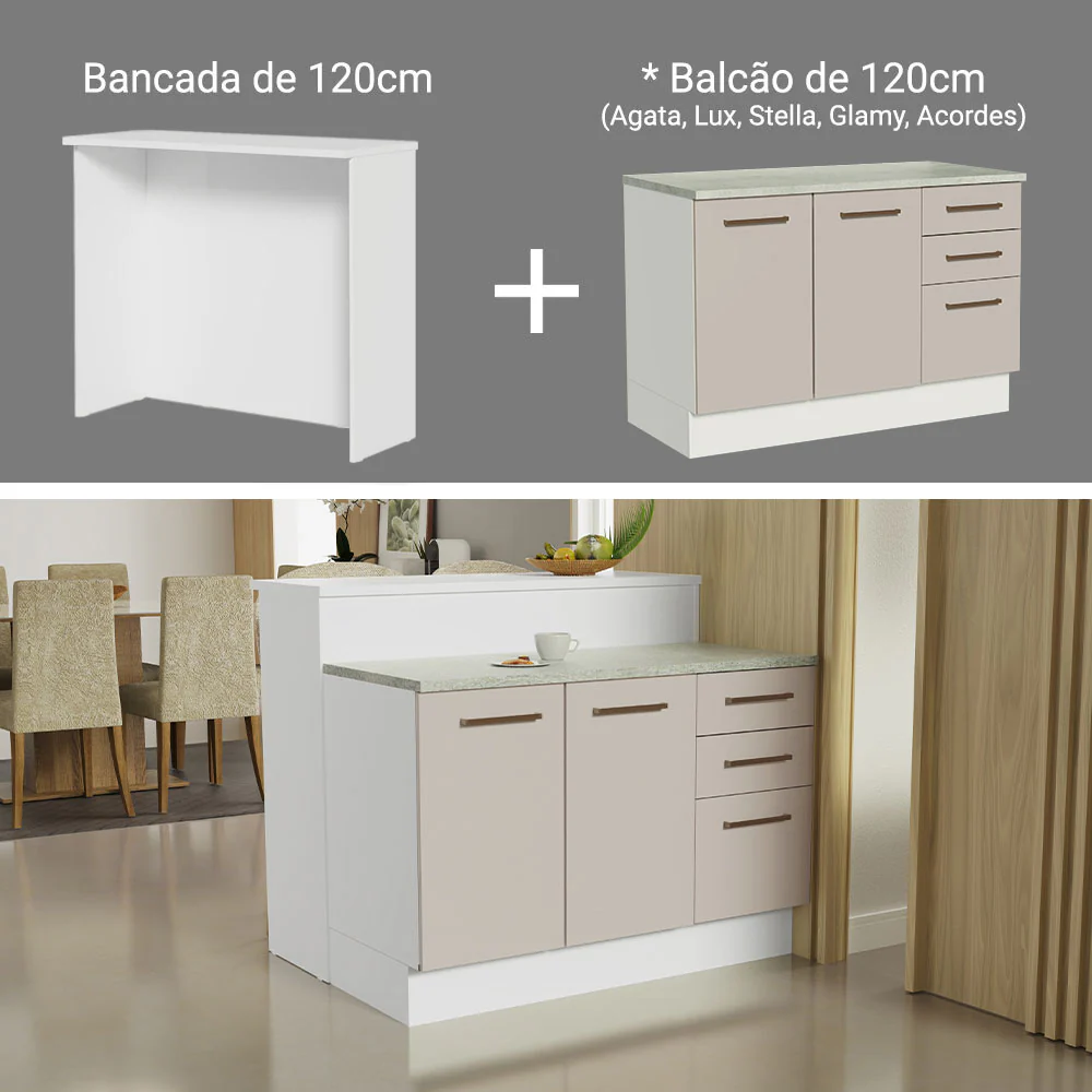 Ilha de Cozinha com Bancada e Balcão 120 cm Branco/Crema Agata Madesa - Image 5