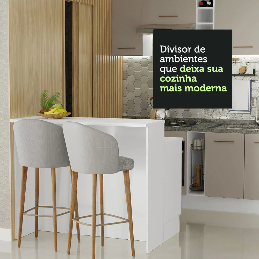 Ilha de Cozinha com Bancada e Balcão 120 cm Branco/Crema Agata Madesa - Image 7