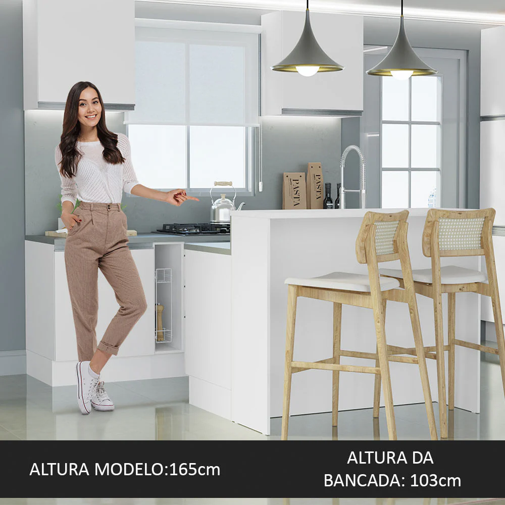 Ilha de Cozinha com Bancada e Balcão 120 cm Branco Glamy Madesa - Image 4