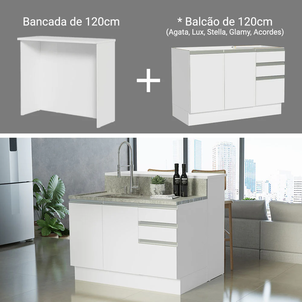 Ilha de Cozinha com Bancada e Balcão 120 cm Branco Glamy Madesa - Image 5