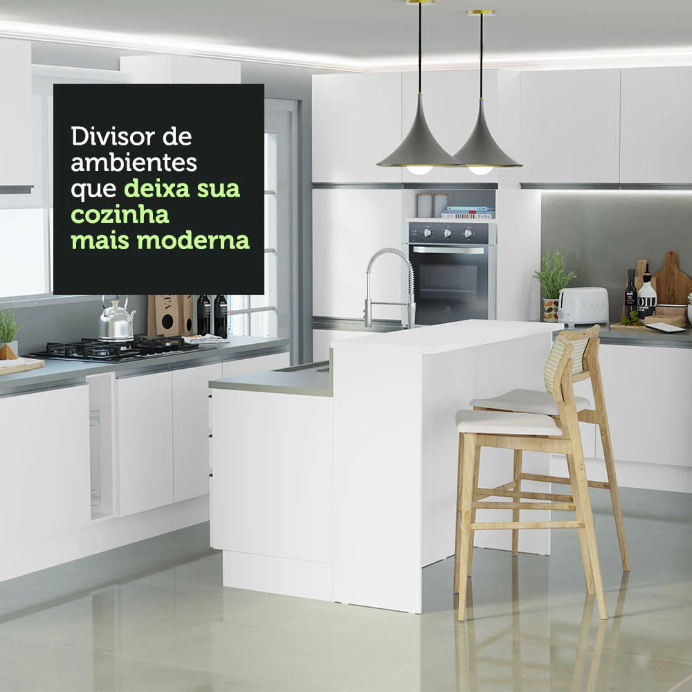 Ilha de Cozinha com Bancada e Balcão 120 cm Branco Glamy Madesa - Image 6