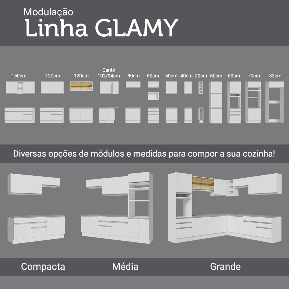 Ilha de Cozinha com Bancada e Balcão 120 cm Branco Glamy Madesa - Image 9