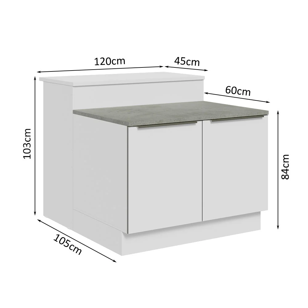 Ilha de Cozinha com Bancada e Balcão 120 cm Branco Lux Madesa - Image 3