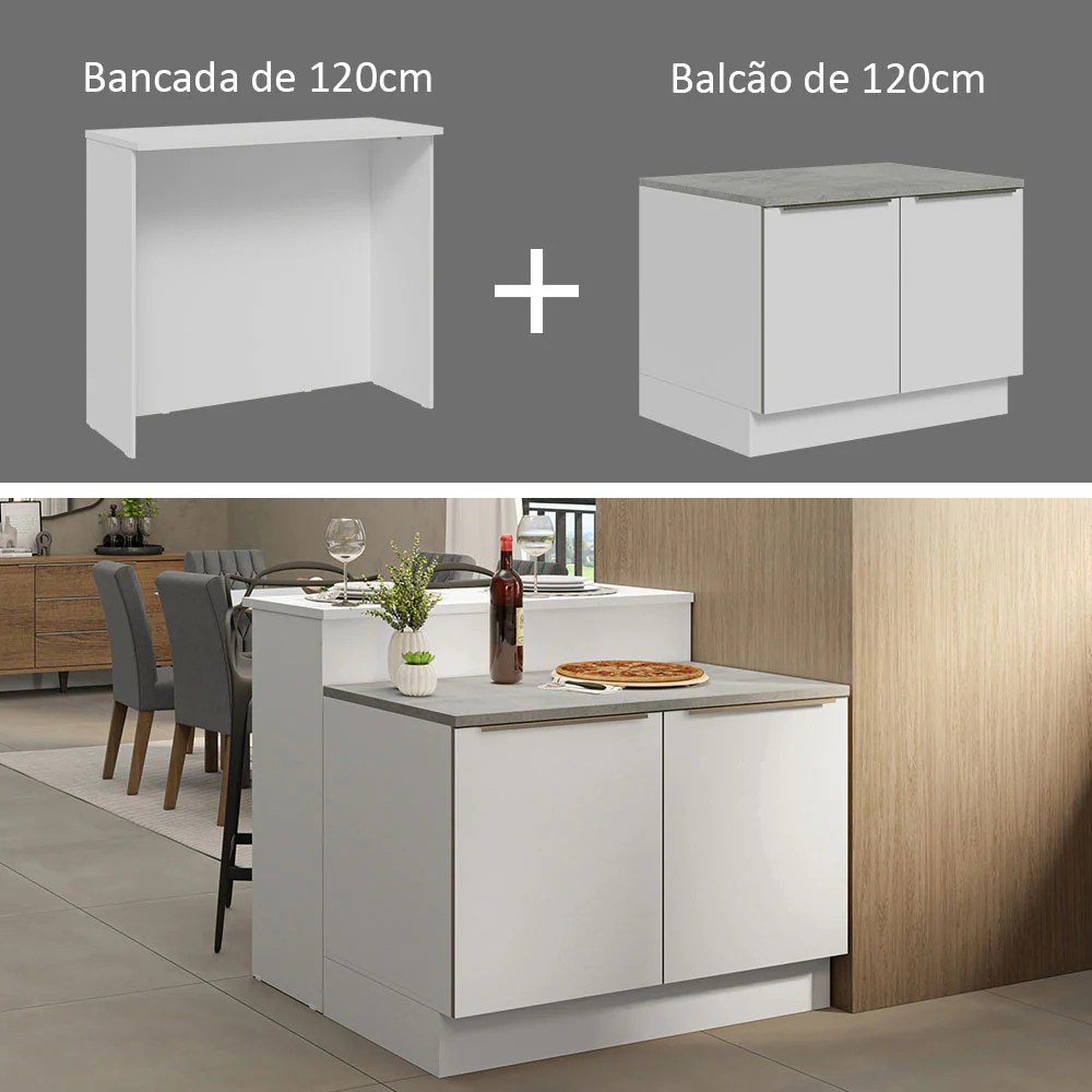 Ilha de Cozinha com Bancada e Balcão 120 cm Branco Lux Madesa - Image 5