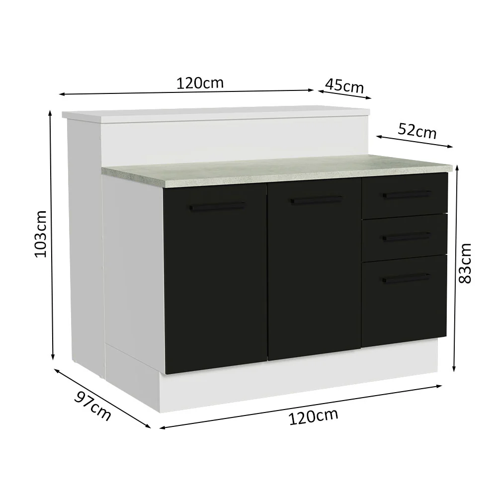 Ilha de Cozinha com Bancada e Balcão 120 cm Branco/Preto Agata Madesa - Image 3