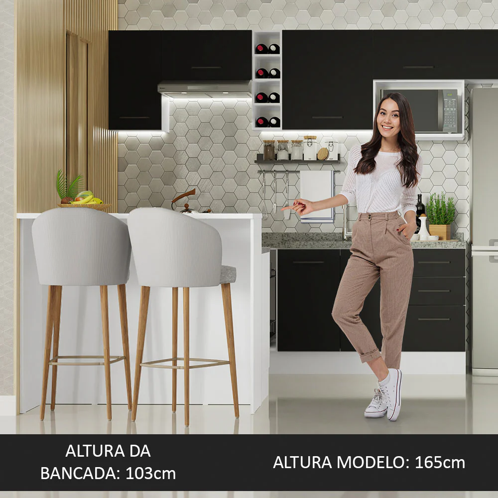 Ilha de Cozinha com Bancada e Balcão 120 cm Branco/Preto Agata Madesa - Image 4