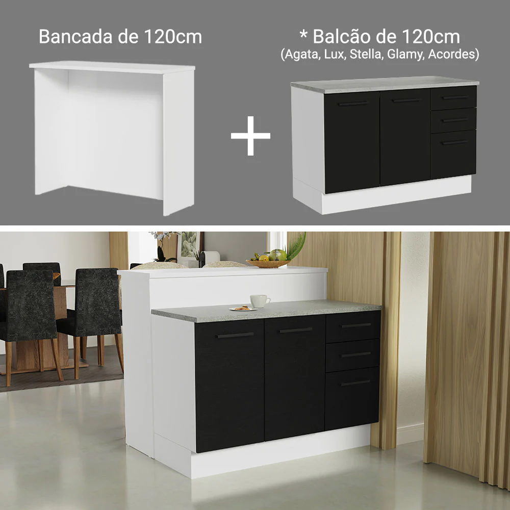 Ilha de Cozinha com Bancada e Balcão 120 cm Branco/Preto Agata Madesa - Image 5