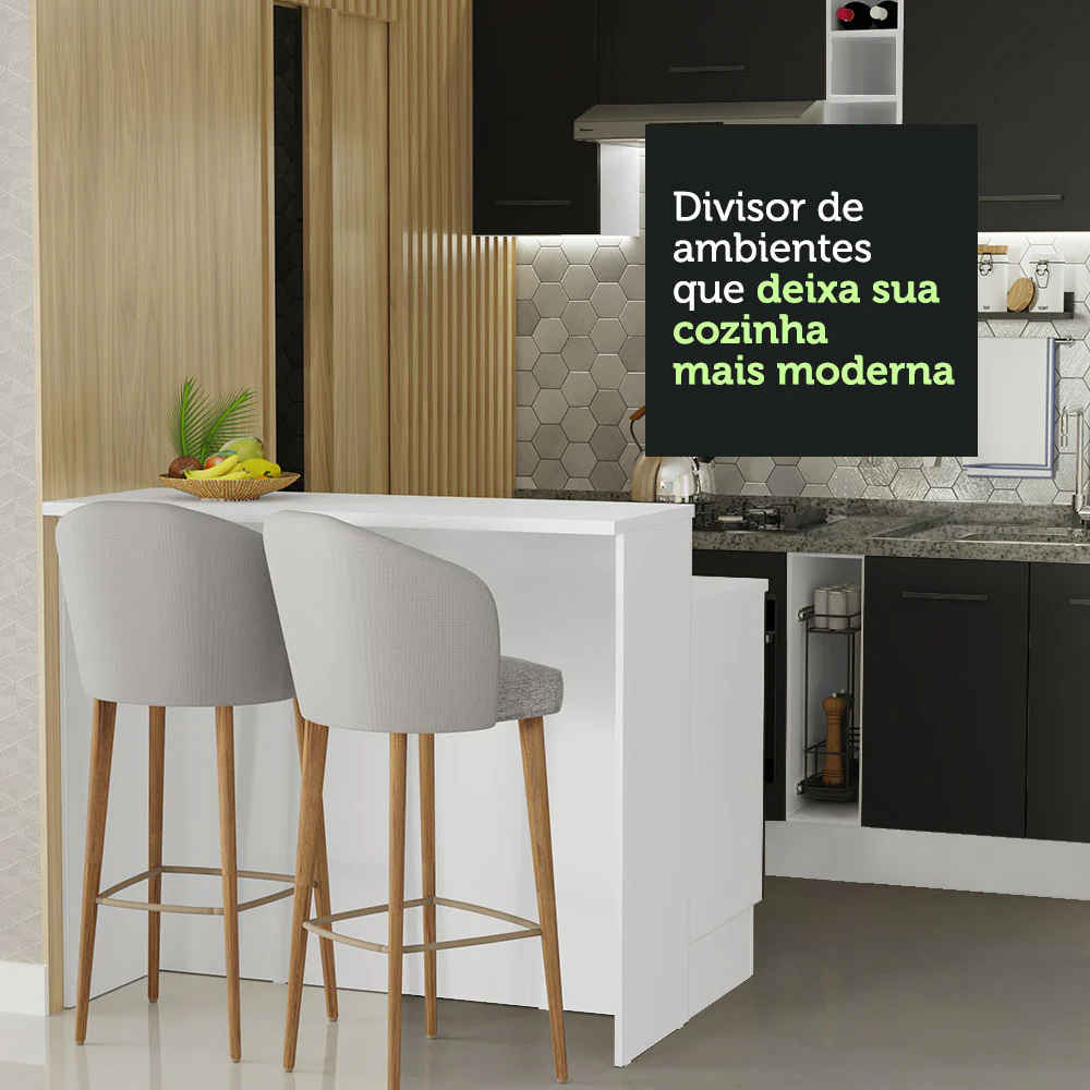 Ilha de Cozinha com Bancada e Balcão 120 cm Branco/Preto Agata Madesa - Image 8