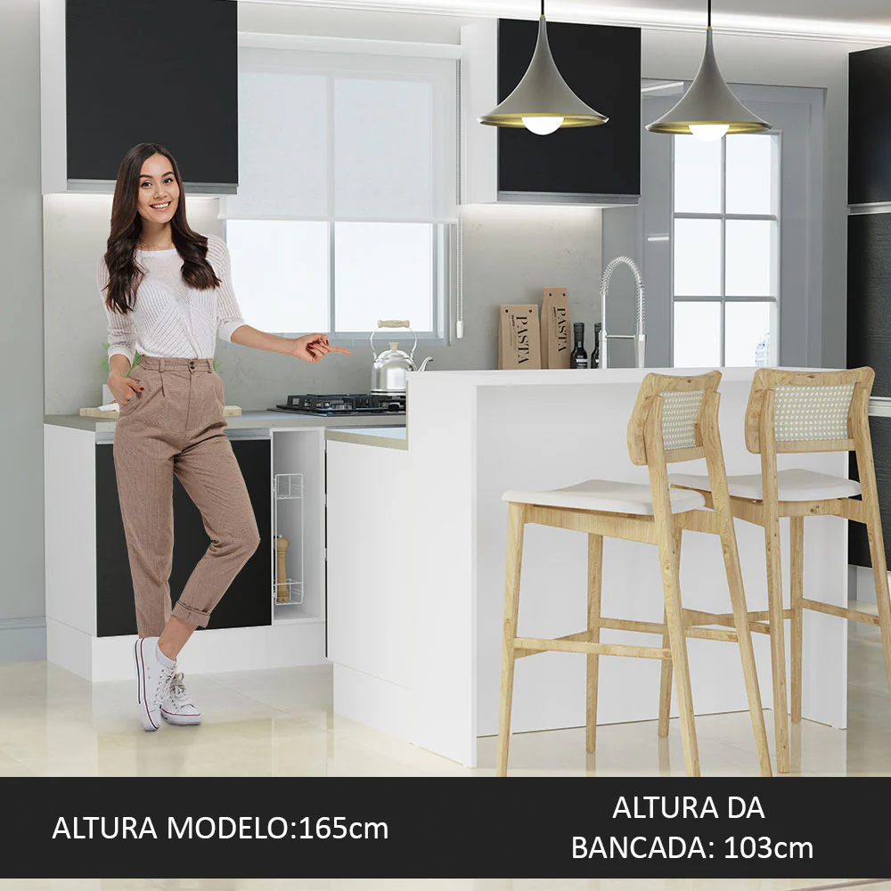 Ilha de Cozinha com Bancada e Balcão 120 cm Branco/Preto Glamy Madesa - Image 4