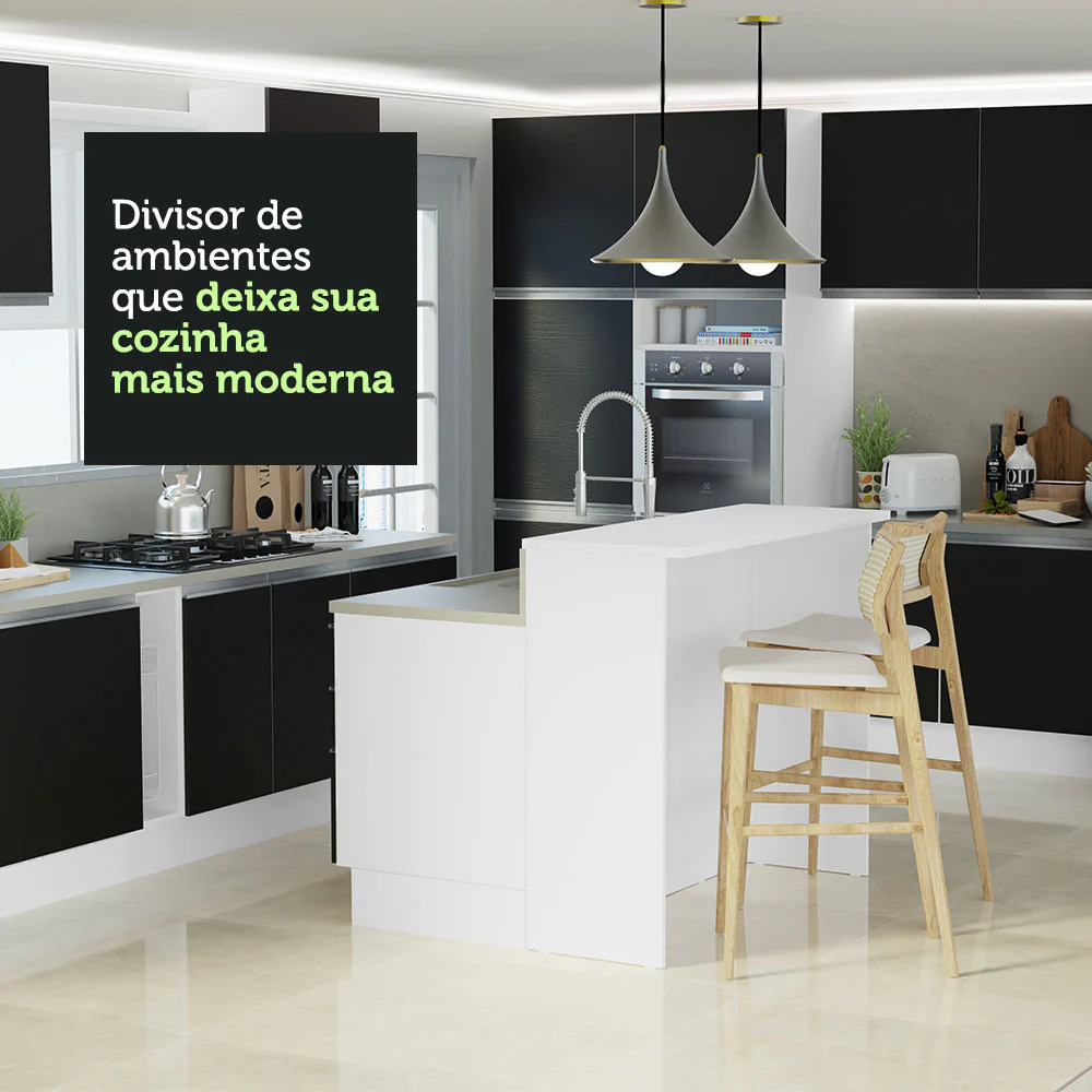 Ilha de Cozinha com Bancada e Balcão 120 cm Branco/Preto Glamy Madesa - Image 6