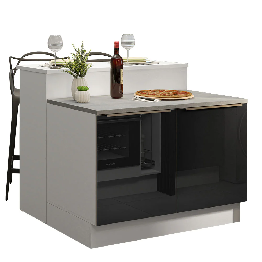 Ilha de Cozinha com Bancada e Balcão 120 cm Branco/Preto Lux Madesa - Image 2
