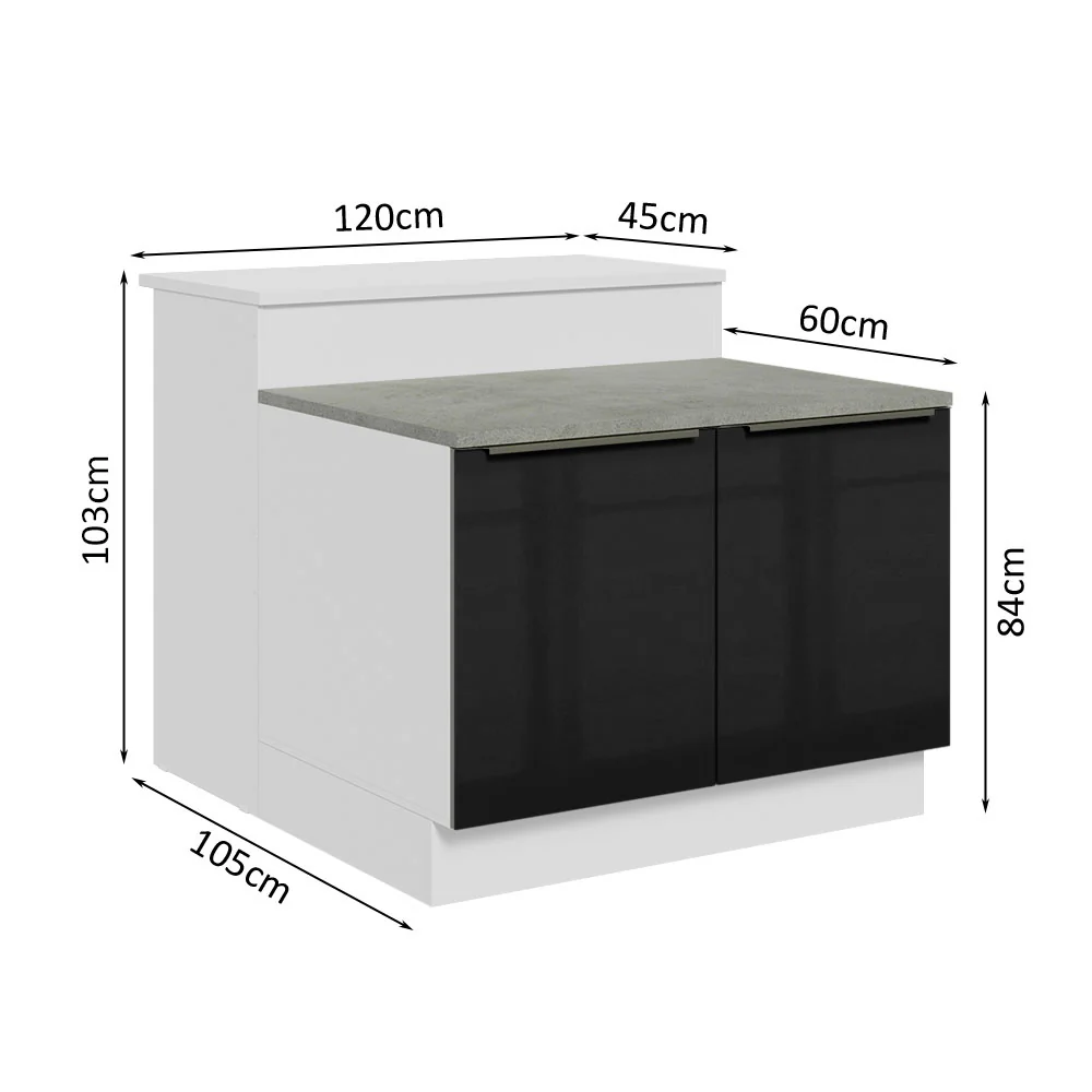 Ilha de Cozinha com Bancada e Balcão 120 cm Branco/Preto Lux Madesa - Image 3