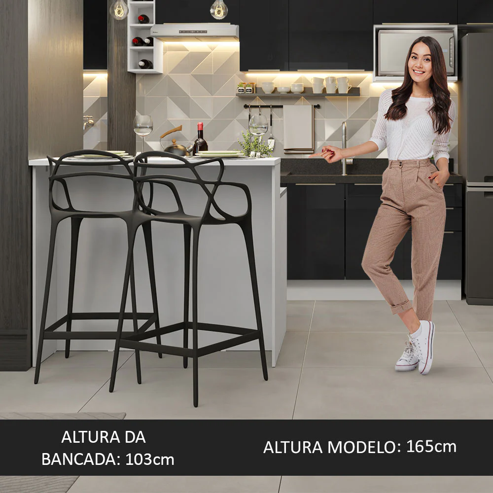 Ilha de Cozinha com Bancada e Balcão 120 cm Branco/Preto Lux Madesa - Image 4