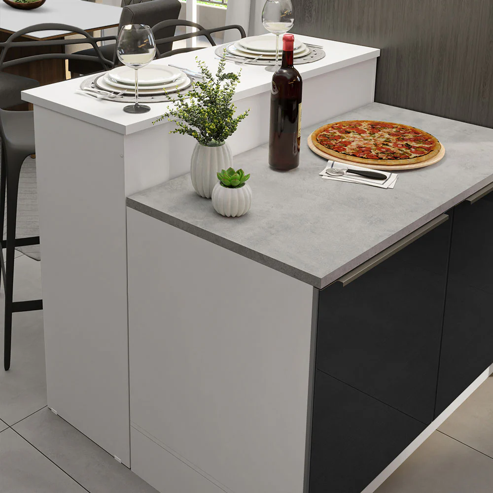 Ilha de Cozinha com Bancada e Balcão 120 cm Branco/Preto Lux Madesa - Image 6