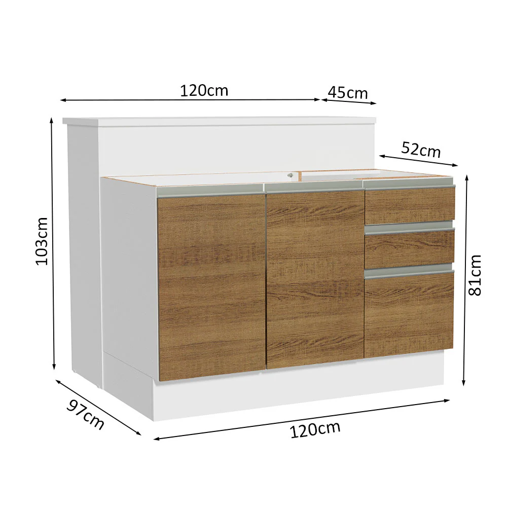Ilha de Cozinha com Bancada e Balcão 120 cm Branco/Rustic Glamy Madesa - Image 3