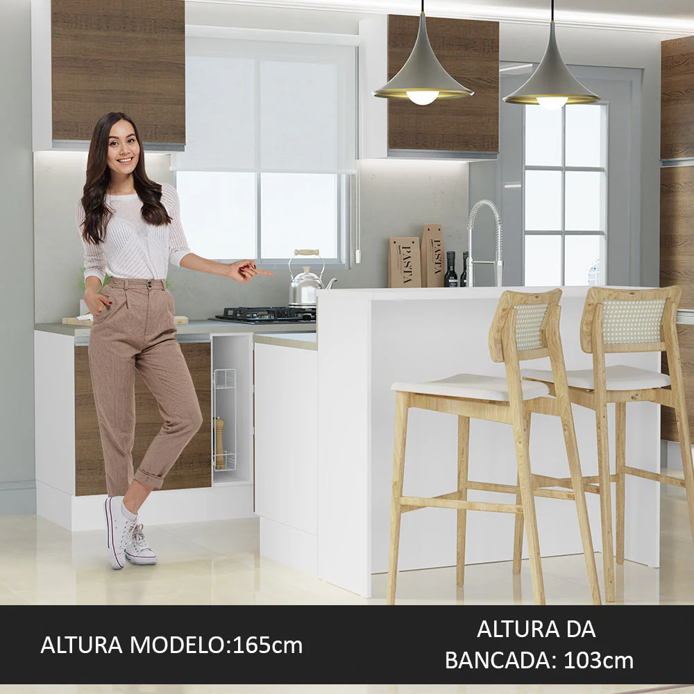 Ilha de Cozinha com Bancada e Balcão 120 cm Branco/Rustic Glamy Madesa - Image 4