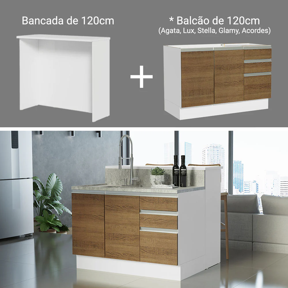 Ilha de Cozinha com Bancada e Balcão 120 cm Branco/Rustic Glamy Madesa - Image 5