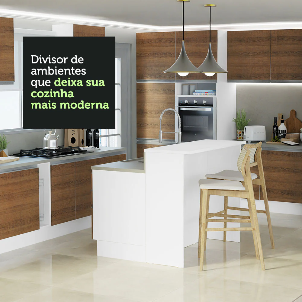 Ilha de Cozinha com Bancada e Balcão 120 cm Branco/Rustic Glamy Madesa - Image 6