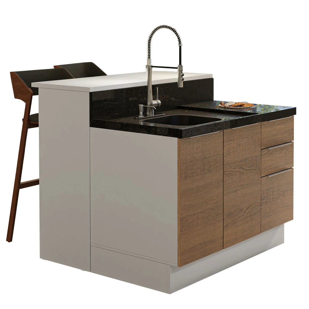 Ilha de Cozinha com Bancada e Balcão 120 cm Branco/Rustic Stella Madesa - Image 2