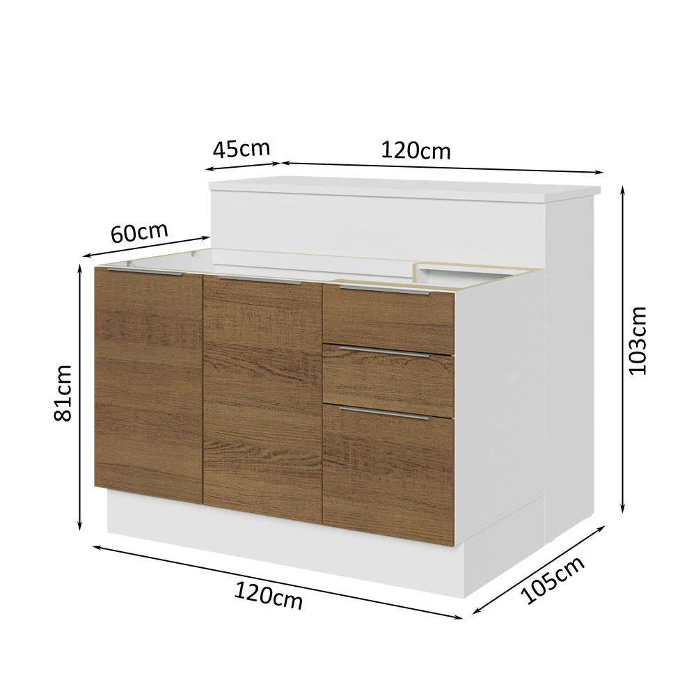 Ilha de Cozinha com Bancada e Balcão 120 cm Branco/Rustic Stella Madesa - Image 3