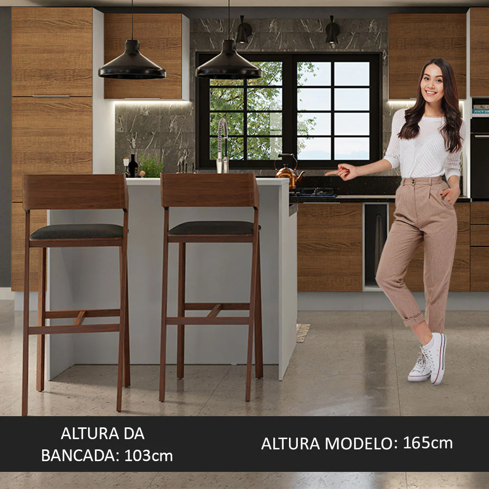 Ilha de Cozinha com Bancada e Balcão 120 cm Branco/Rustic Stella Madesa - Image 4