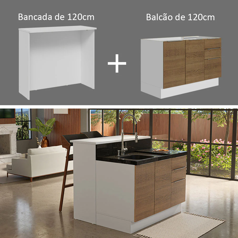 Ilha de Cozinha com Bancada e Balcão 120 cm Branco/Rustic Stella Madesa - Image 5