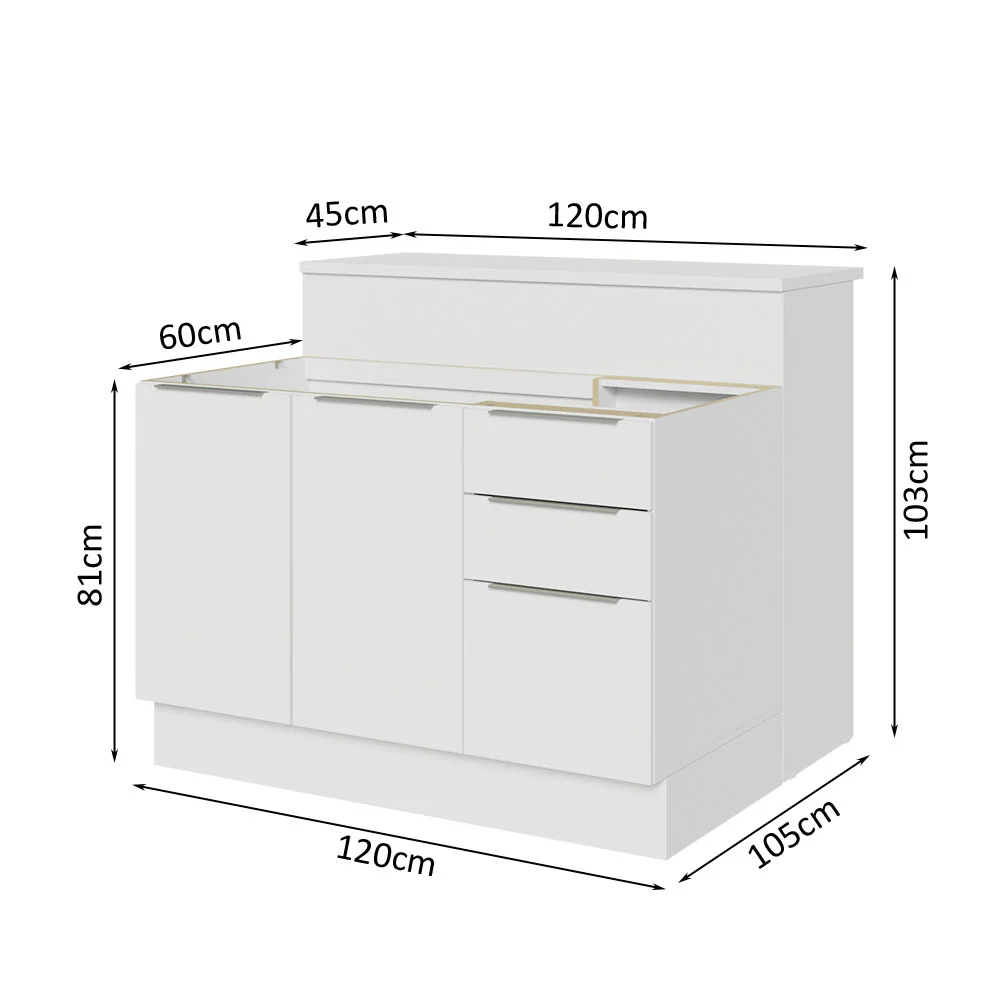 Ilha de Cozinha com Bancada e Balcão 120 cm Branco Stella Madesa - Image 3