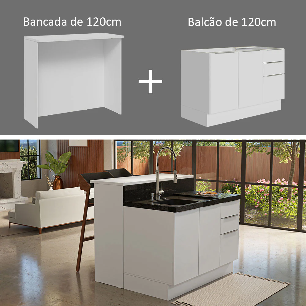 Ilha de Cozinha com Bancada e Balcão 120 cm Branco Stella Madesa - Image 5