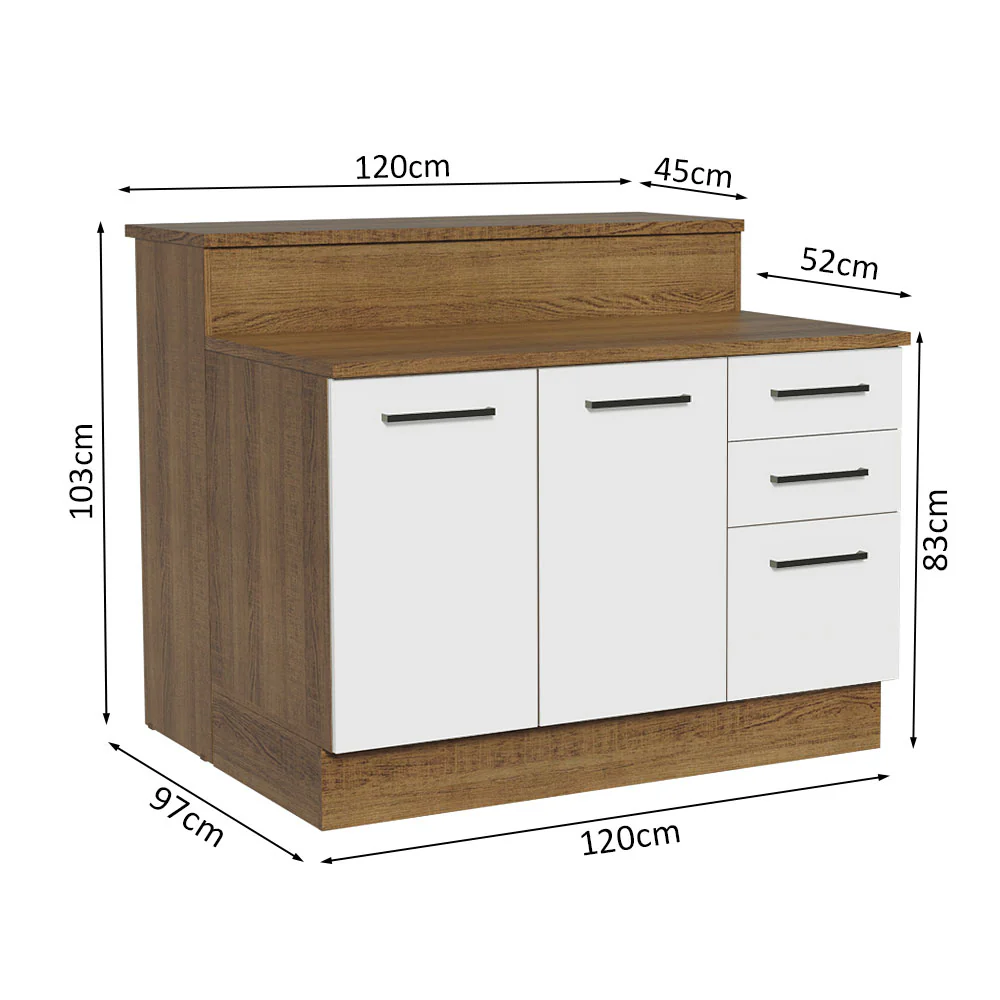 Ilha de Cozinha com Bancada e Balcão 120 cm Rustic/Branco Agata Madesa - Image 3