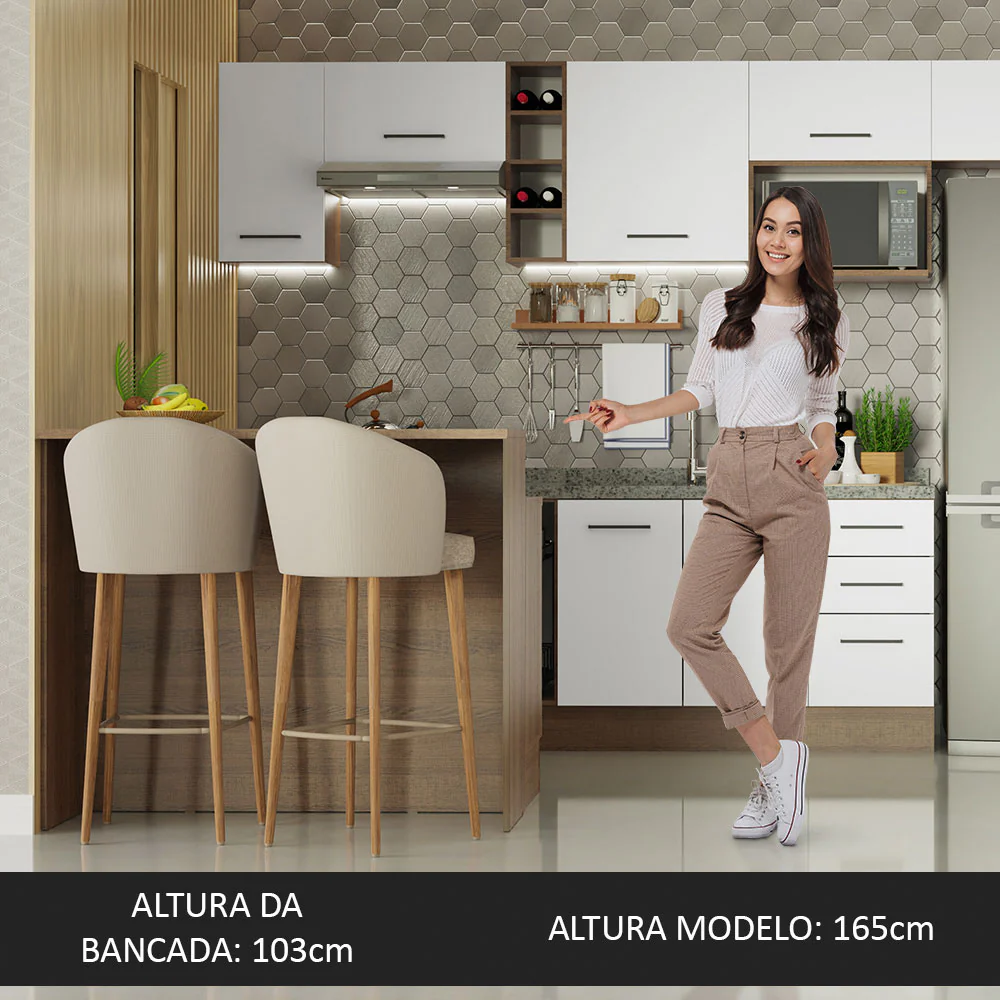Ilha de Cozinha com Bancada e Balcão 120 cm Rustic/Branco Agata Madesa - Image 4