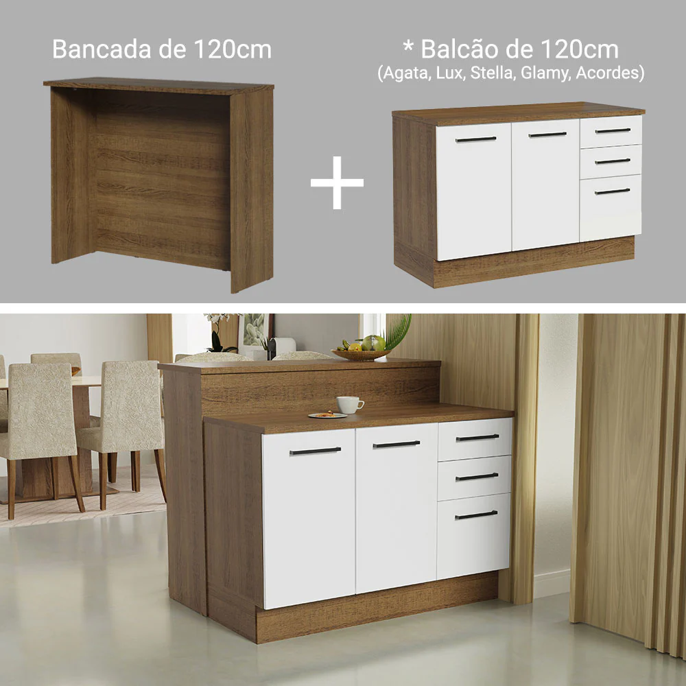 Ilha de Cozinha com Bancada e Balcão 120 cm Rustic/Branco Agata Madesa - Image 5