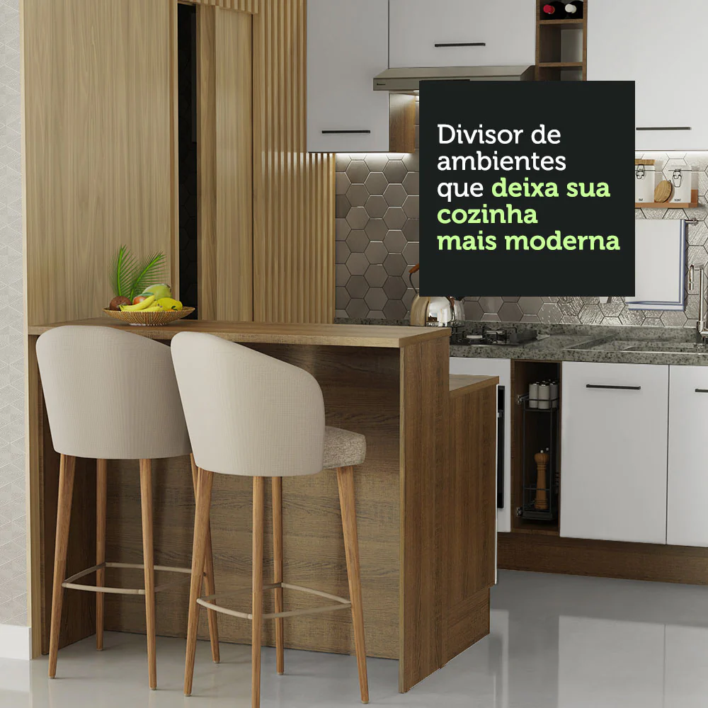 Ilha de Cozinha com Bancada e Balcão 120 cm Rustic/Branco Agata Madesa - Image 7
