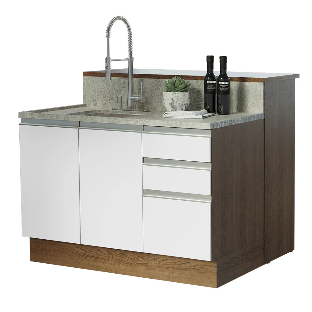Ilha de Cozinha com Bancada e Balcão 120 cm Rustic/Branco Glamy Madesa - Image 2