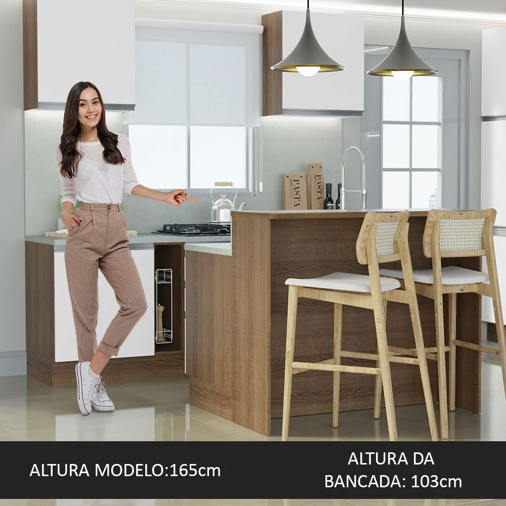 Ilha de Cozinha com Bancada e Balcão 120 cm Rustic/Branco Glamy Madesa - Image 4
