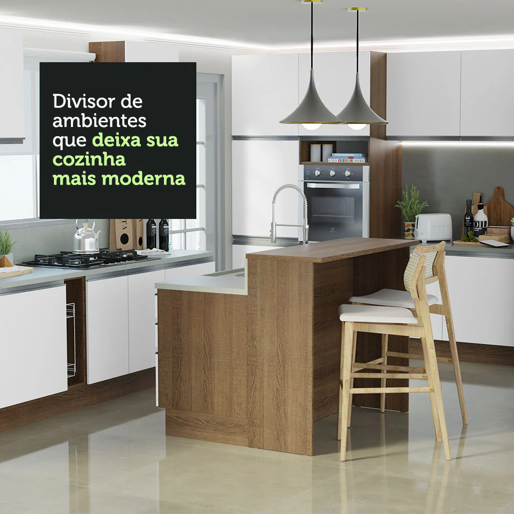 Ilha de Cozinha com Bancada e Balcão 120 cm Rustic/Branco Glamy Madesa - Image 6