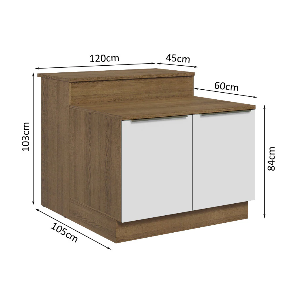 Ilha de Cozinha com Bancada e Balcão 120 cm Rustic/Branco Lux Madesa - Image 3