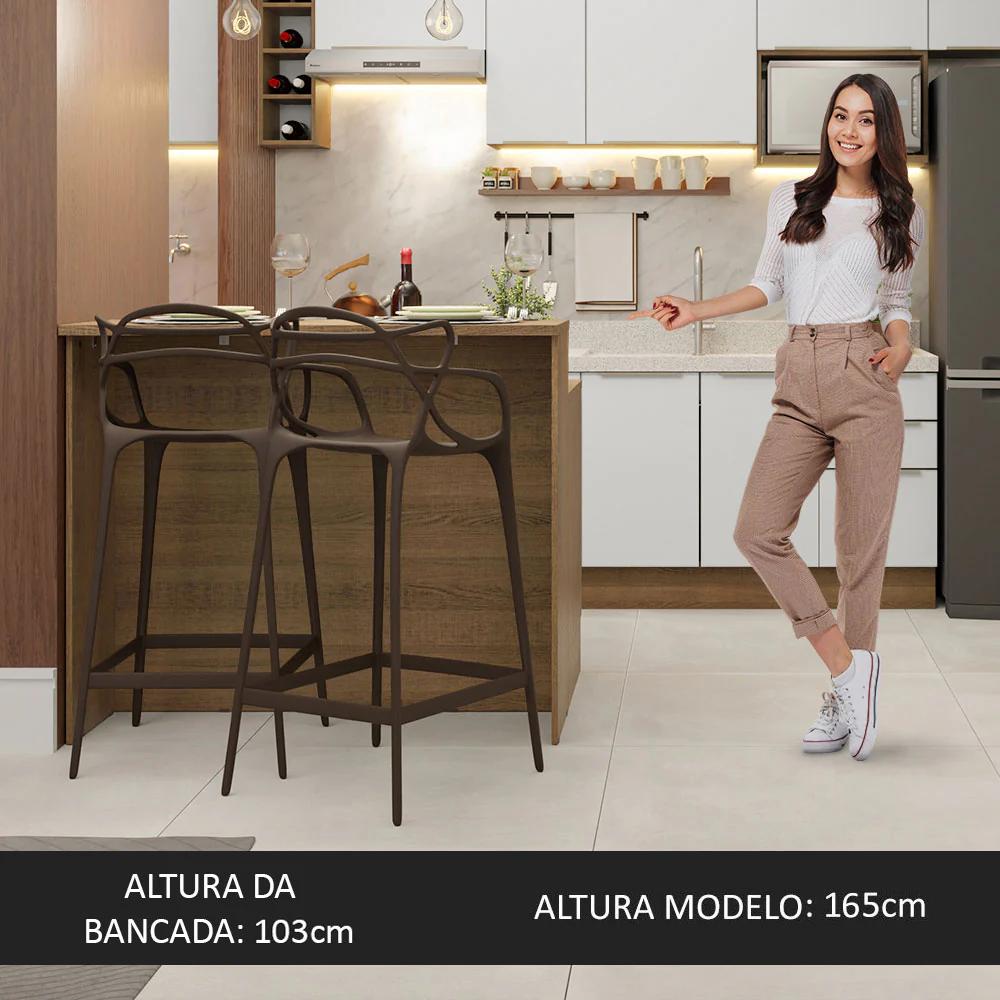 Ilha de Cozinha com Bancada e Balcão 120 cm Rustic/Branco Lux Madesa - Image 4