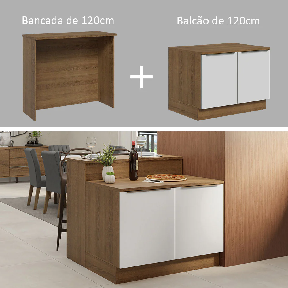 Ilha de Cozinha com Bancada e Balcão 120 cm Rustic/Branco Lux Madesa - Image 5