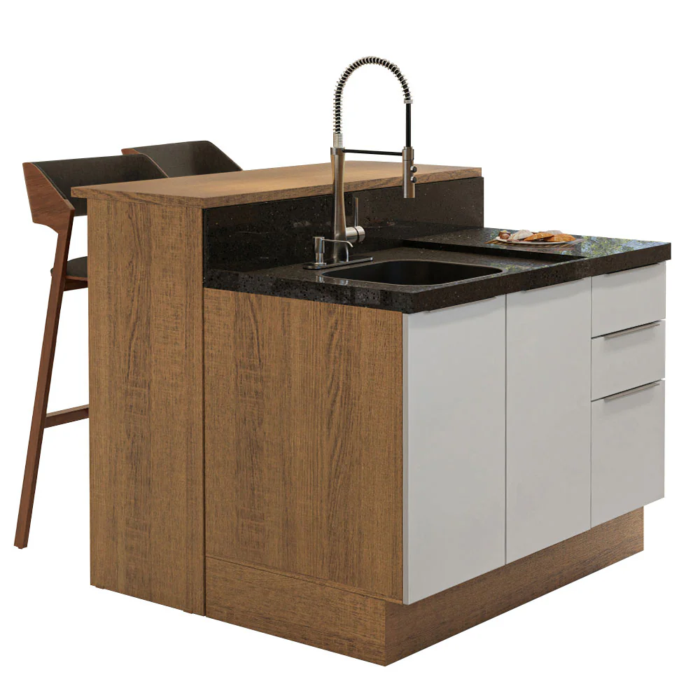 Ilha de Cozinha com Bancada e Balcão 120 cm Rustic/Branco Stella Madesa - Image 2
