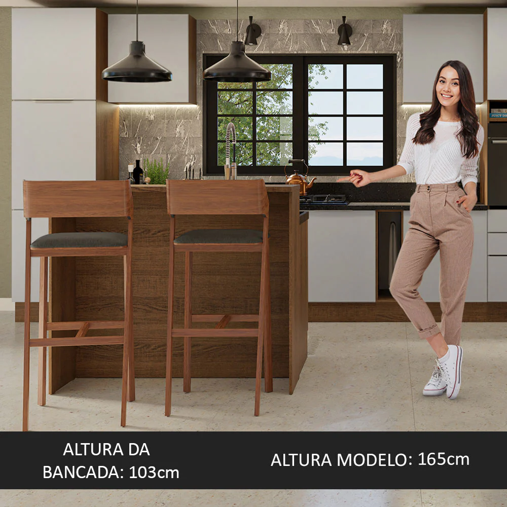 Ilha de Cozinha com Bancada e Balcão 120 cm Rustic/Branco Stella Madesa - Image 4