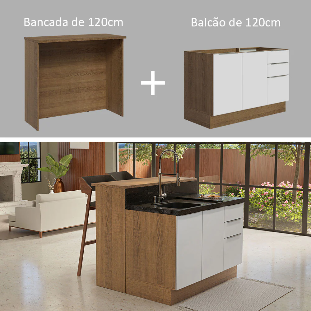 Ilha de Cozinha com Bancada e Balcão 120 cm Rustic/Branco Stella Madesa - Image 5