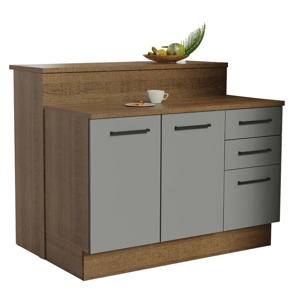 Ilha de Cozinha com Bancada e Balcão 120 cm Rustic/Cinza Agata Madesa - Image 2