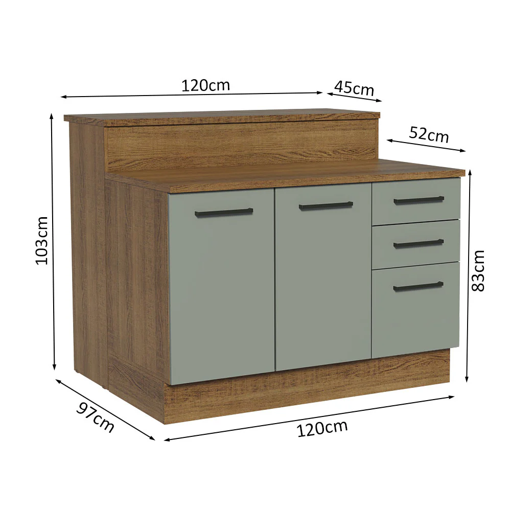 Ilha de Cozinha com Bancada e Balcão 120 cm Rustic/Cinza Agata Madesa - Image 3